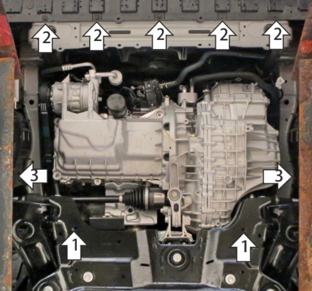 Защита картера двигателя и КПП (1,5 мм, сталь) для Changan UNI-V 2021-, Lamore 2023- АвтоСтандарт.57208
