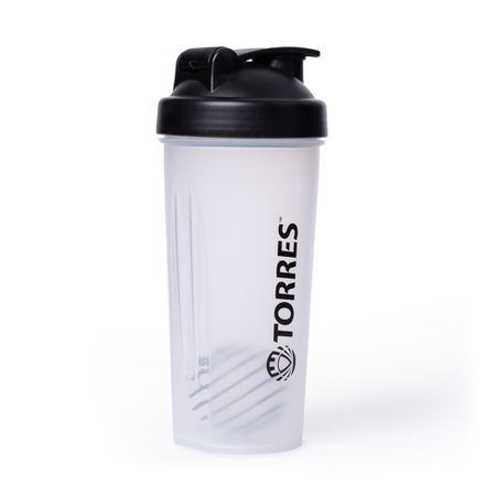 Шейкер спортивный TORRES, S01-600-01, 600мл, черная крышка с колпачком, пластик, прозрачный