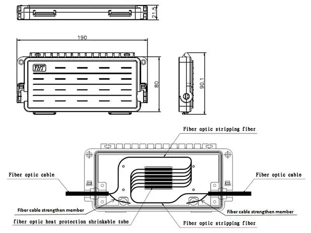 Муфта оптическая проходная CH021, 2 порта, до 12 волокон