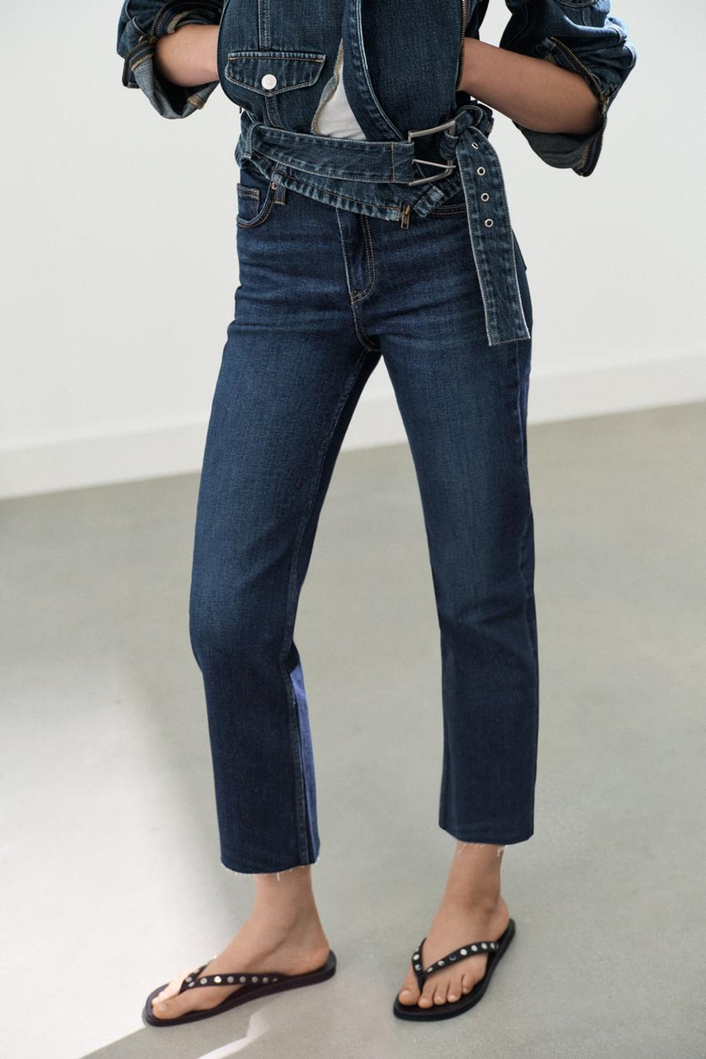 ZARA ДЖИНСЫ TRF CROPPED FLARE С ВЫСОКОЙ ПОСАДКОЙ, МОРСКОЙ СИНИЙ