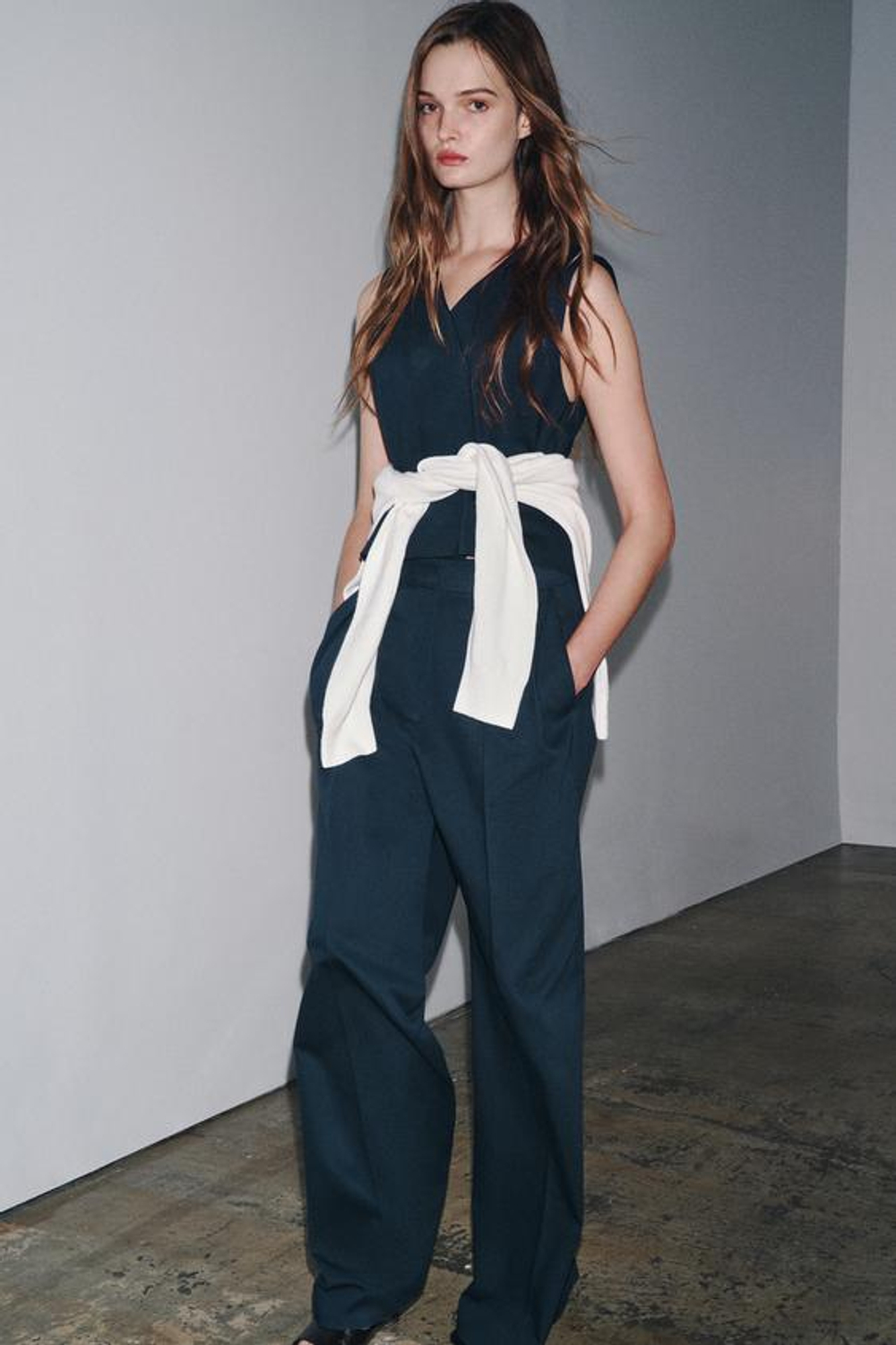 ZARA ДВУБОРТНЫЙ ЖИЛЕТ — ZW COLLECTION, МОРСКОЙ СИНИЙ