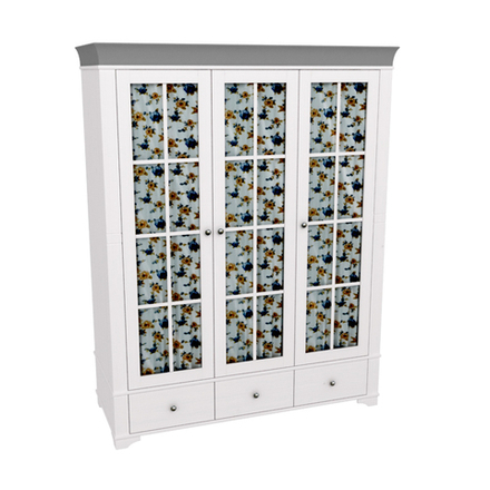 Шкаф 3х дверный со стеклянными дверями «Бейли» белый воск/антрацит