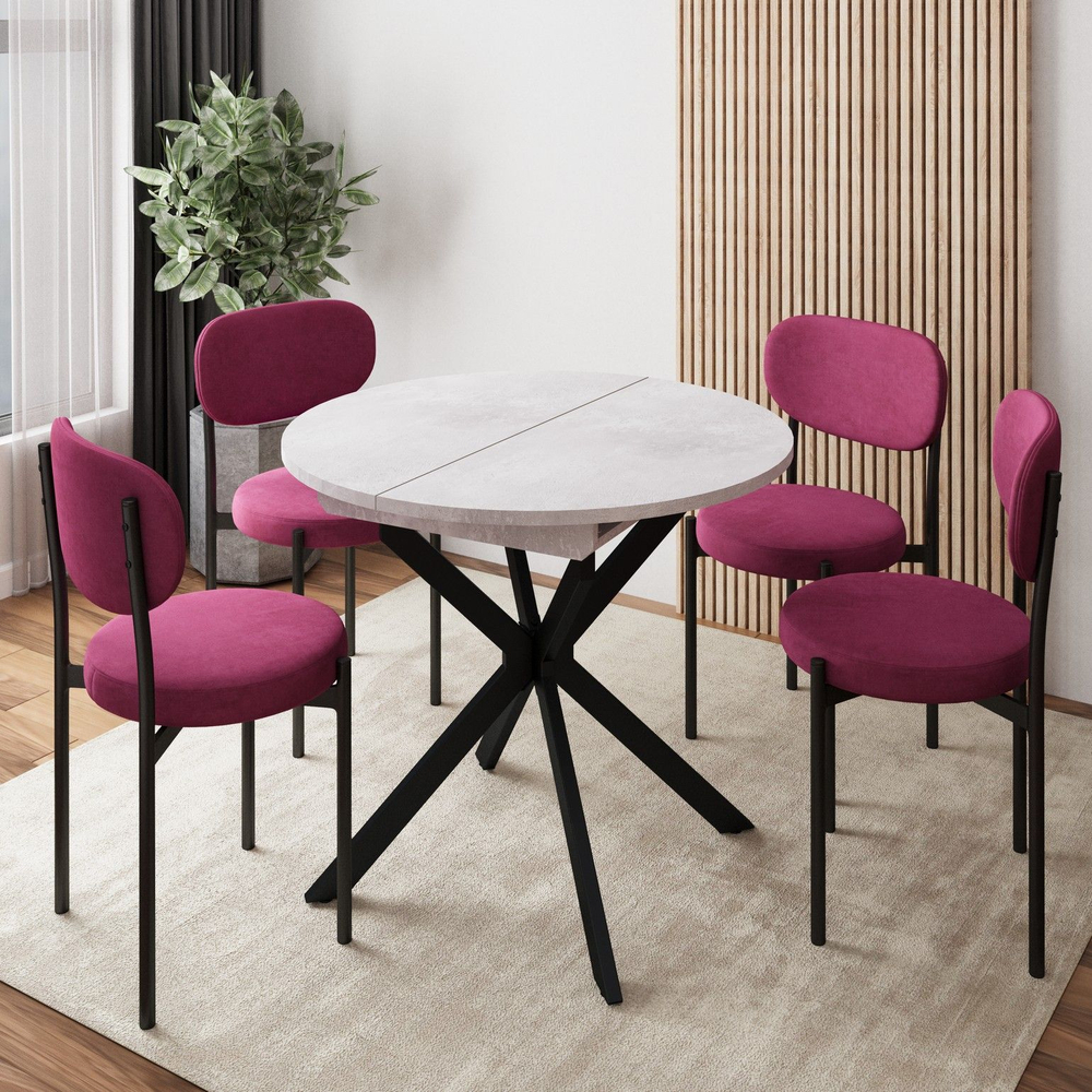 Стол круглый раздвижной Твист (90+30) цемент светлый / опоры черные