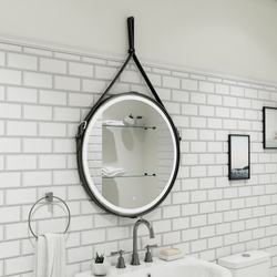Зеркало "Millenium Black Led" D 650 на ремне из натуральной кожи черного цвета