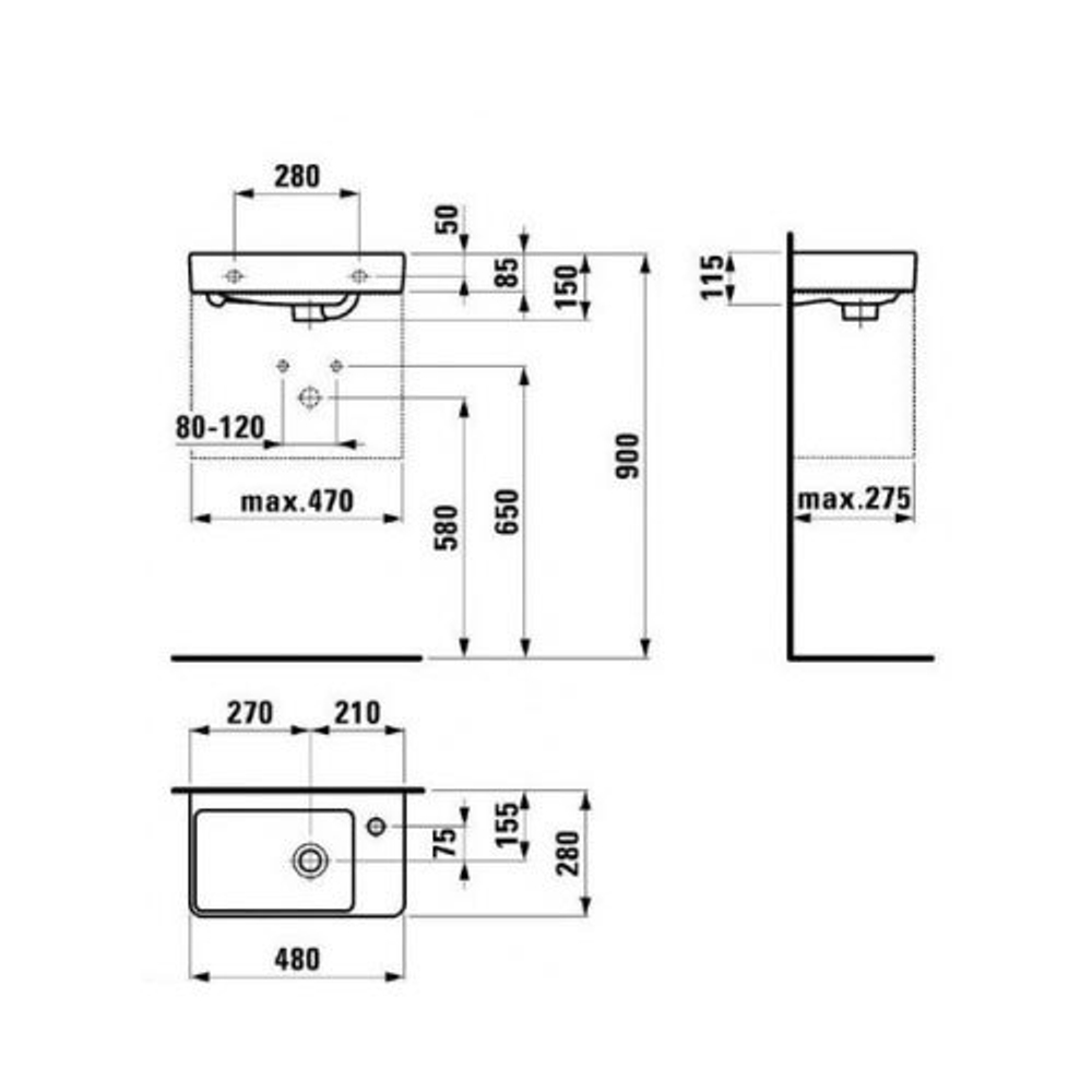 Раковина Laufen Pro 48x28см. 8.1595.4.000.104.1 схема
