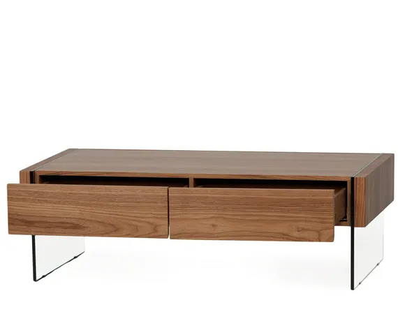 Журнальный стол с ящиками Somerset 127x60 см, шпон ореха, стеклянные ножки