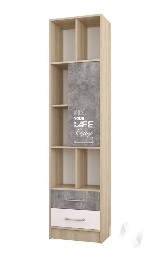 Пенал Лофт Детская Колибри (дуб сонома/ателье светлое;акрил белый)