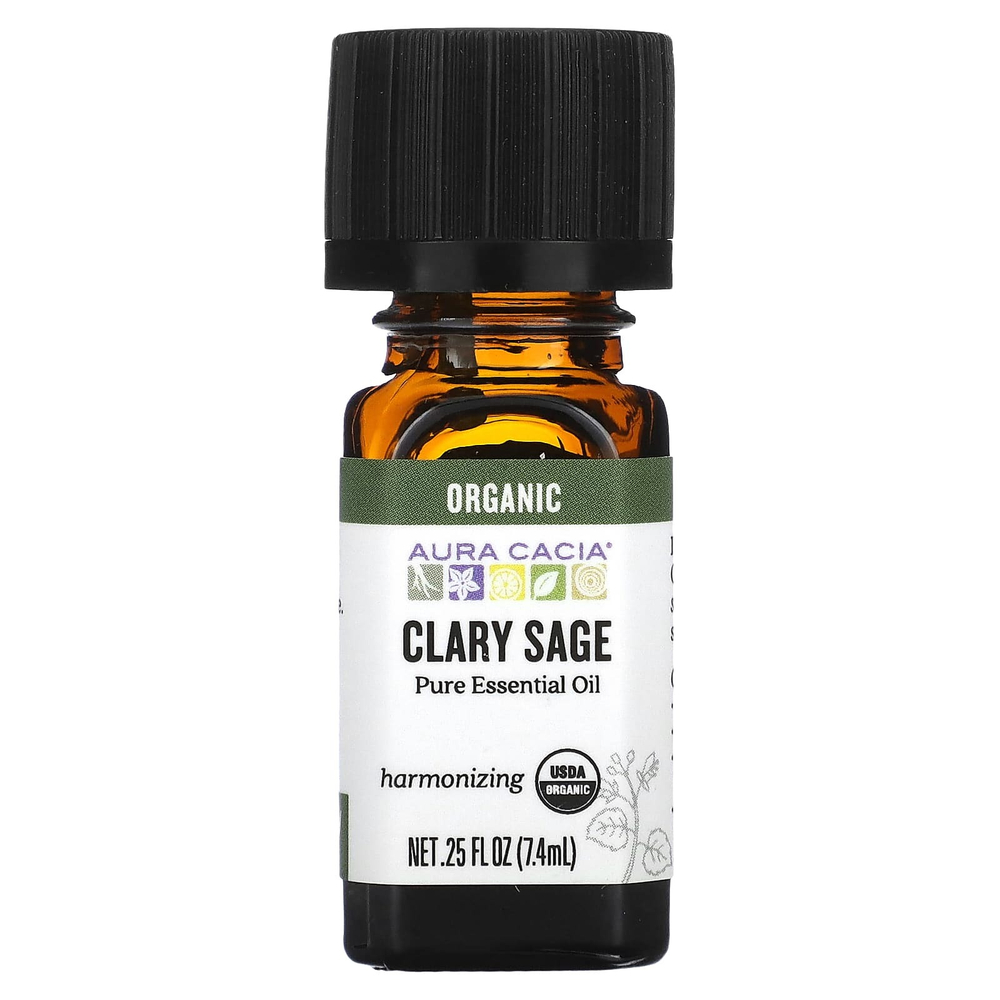 Aura Cacia, чистое эфирное масло, органический мускатный шалфей, 7,4 мл (0,25 жидк. унции)