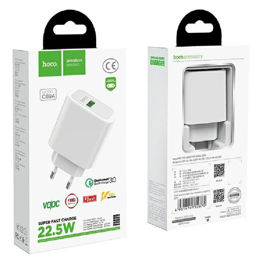 Сетевое зарядное устройство USB Hoco C69A ( 2A, QС3.0 ) Белый