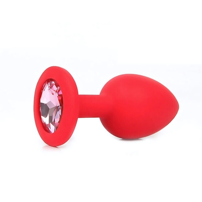 Маленькая красная пробка с нежно розовым кристаллом ONJOY Silicone Collection (Цвет: красный)