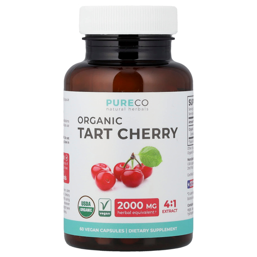Pure Co., органическая вишня, 60 веганских капсул (500 мг в 1 капсуле)