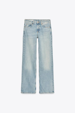 ZARA ДЖИНСЫ TRF WIDE-LEG СО СРЕДНЕЙ ПОСАДКОЙ, ЛИНЯЛЫЙ СИНИЙ