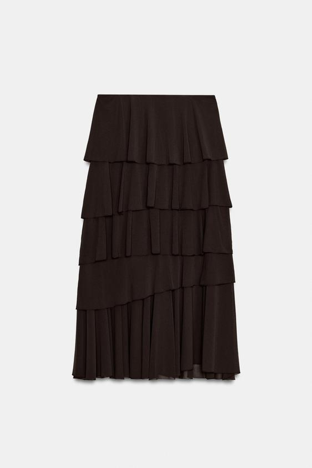 ZARA ЮБКА МИДИ С ВОЛАНАМИ, ТЕМНО-КОРИЧНЕВЫЙ