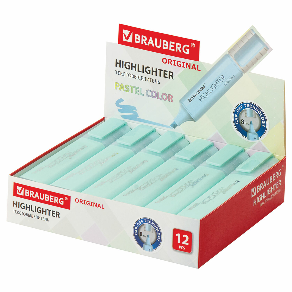 Текстовыделитель BRAUBERG "ORIGINAL PASTEL" БИРЮЗОВЫЙ линия 1-5 мм (24 штуки в упаковке)