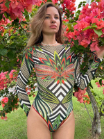 Купальник слит. с рукавом Zanzibar Green Print