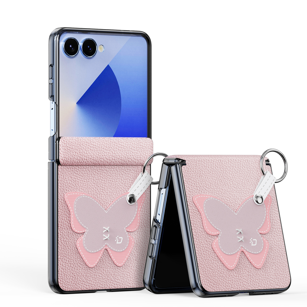 Чехол розового цвета (Butterfly Edition) из искусственной кожи от Dux Ducis для Samsung Galaxy Z Flip 7, серия Luvy Series Case