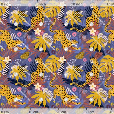 Леопарды, тропические цветы и листья by Angelina Bambina 600 DPI