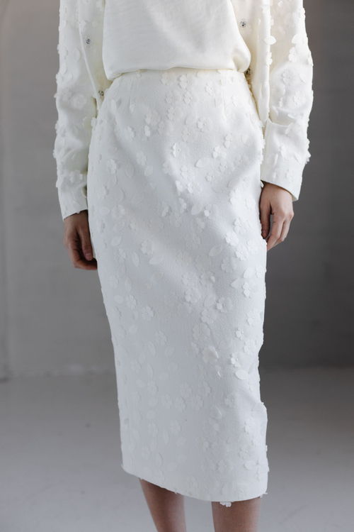 Юбка из твида миди молочная с цветами