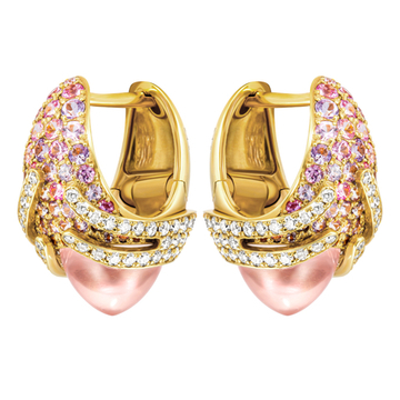 Серьги с розовым Кварцем, цветными Сапфирами и Бриллиантами, Е0053-0/19