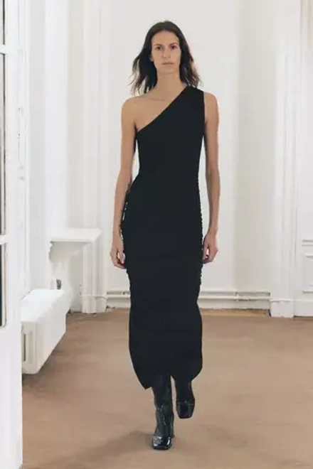 ZARA ПЛАТЬЕ МИДИ СО СБОРКОЙ, ЧЕРНЫЙ