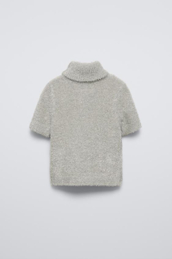 ZARA БЛЕСТЯЩИЙ СВИТЕР ИЗ ИСКУССТВЕННОГО МЕХА, ЖЕМЧУЖНО-СЕРЫЙ