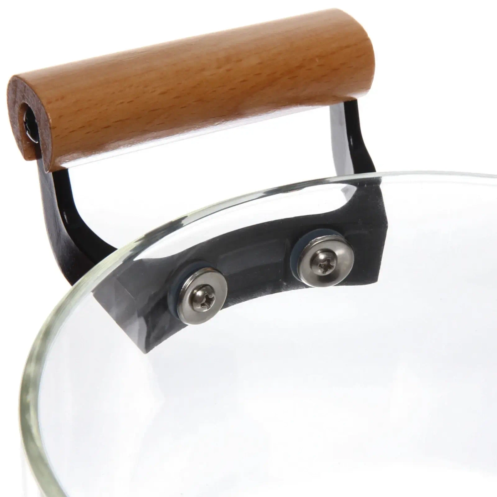 Кастрюля из боросиликатного стекла 2,5л «Хай-Тек» с деревянными ручками