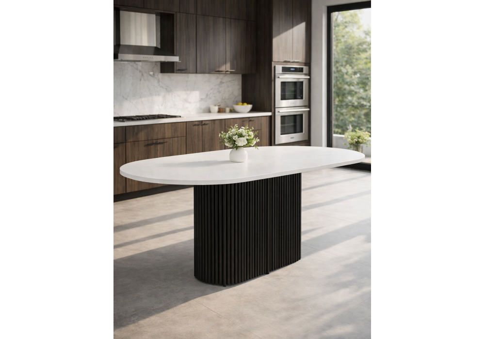 Стол деревянный Woodville Барон О 200 х 90 белая пленка шагрень, черные ноги