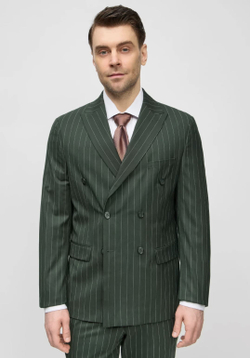 Мужской костюм двубортный в полоску (зеленый) В70
