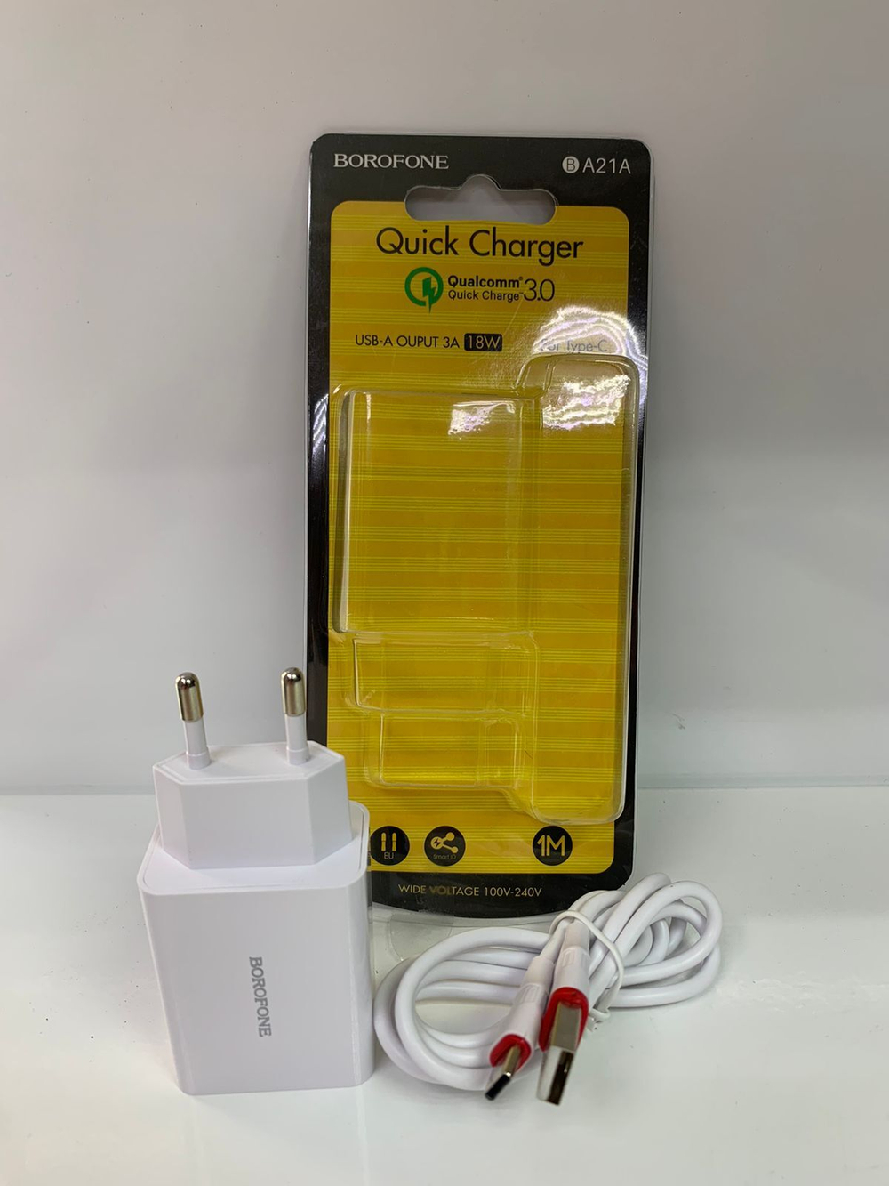 Сетевой блок+кабель Type-C BOROFONE BA21A (3A,1USB) white