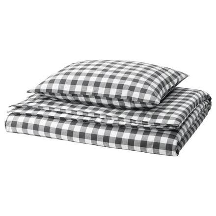 IKEA EKTANDVINGE  (ИКЕА ЕКТАНДВИНГЕ)  -  Пододеяльник и наволочка, антрацитово-белый/чешуйчатый, 150x200/50x60 см