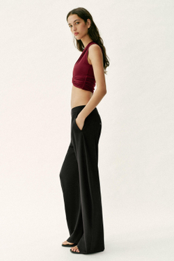 ZARA ТОП ИЗ ПОЛИАМИДА С ДРАПИРОВКОЙ И ФУРНИТУРОЙ, БУРГУНДИ