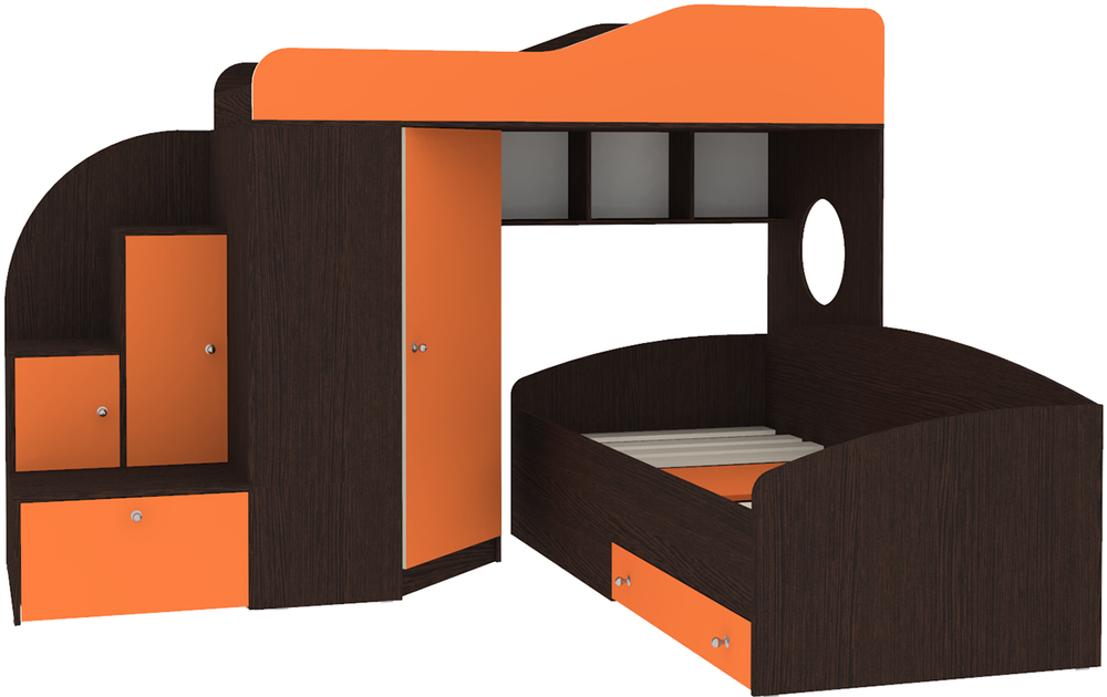 Кровать-чердак КарИВи Кадет 2 Венге Оранжевый