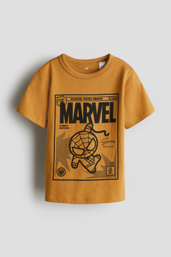 H&M Футболка с короткими рукавами и принтом, горчичный