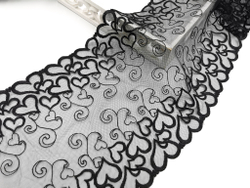 Вышивка на сетке, 23 см, черный, сердечки (Артикул: VS-2011), м