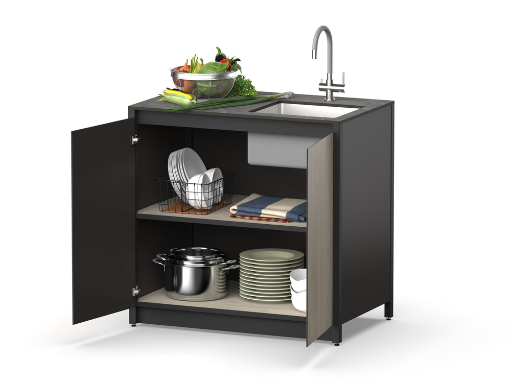 Шкаф напольный с мойкой Lounge D-04S-R, 90 см, дуб сонома/черный мрамор