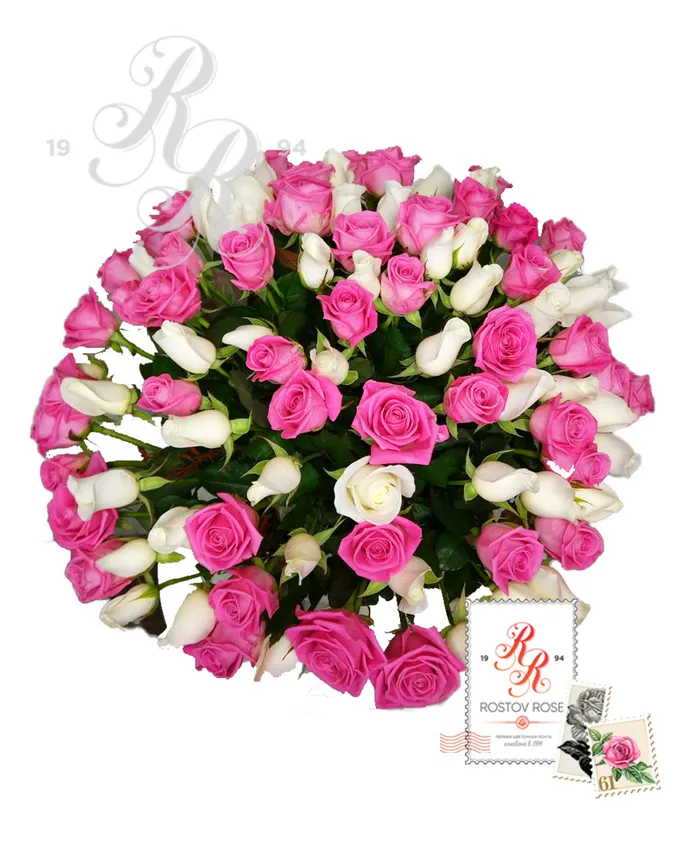 Букет 15 роз розово-белый микс