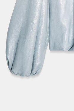 ZARA КУРТКА-БОМБЕР ИЗ ИСКУССТВЕННОЙ КОЖИ, НЕБЕСНО-ГОЛУБОЙ