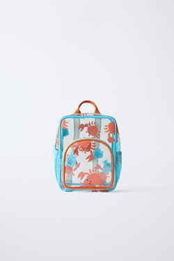 ZARA РЮКЗАК ИЗ ВИНИЛА С ПРИНТОМ «КРАБЫ», СИНИЙ