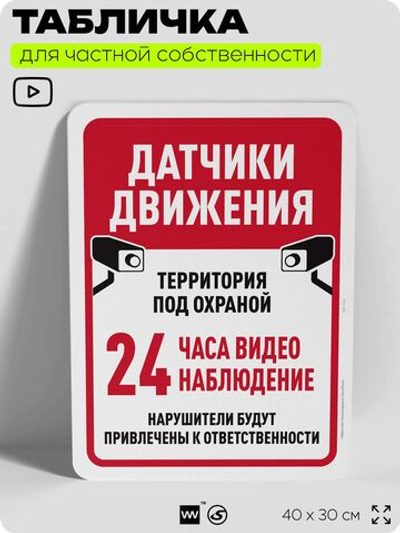 Табличка для частной территории "Датчики движения", на дом, для участка, организаций и частных территорий, предупреждающая, 40х30 см, Silver Plane x Айдентика Технолоджи
