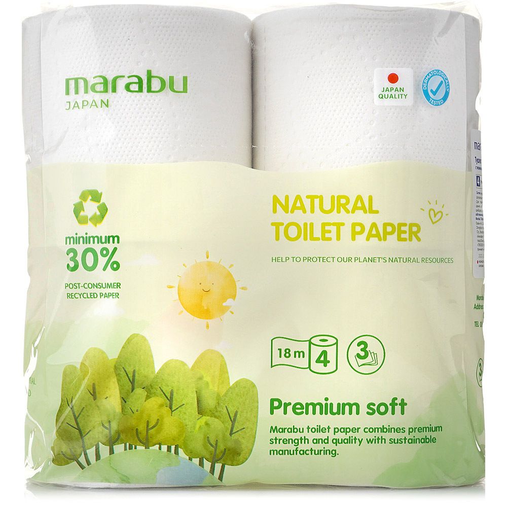 MARABU 4 рулона 18м, 3-х слойная Бумага туалетная