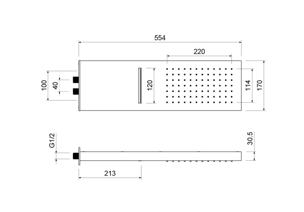 Настенный верхний душ 2 jet 550*170*30 мм AQUATEK AQ2085CR