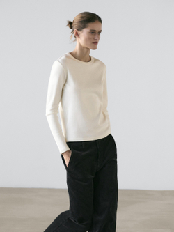 Massimo Dutti Меланжевая футболка в рубчик с длинными рукавами, натуральный/кремовый