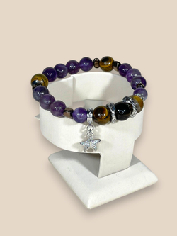 Браслет для Скорпионов, аметист, тигр глаз, гематит