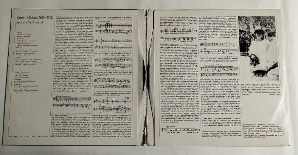 Винтажная виниловая пластинка LP Gustav Mahler Густав Малер Sinfonie Симфония Nr. 3 D moll (ГДР 1973)