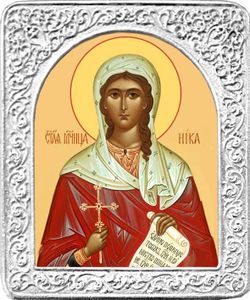 Святая Ника. Маленькая икона в серебряной раме.