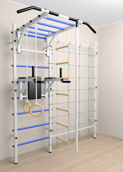 Шведская стенка Sv Sport усиленная 629 (Турник рукоход/Брусья/Канат/Kольца/Лестница/Канатный лаз/Сетка)