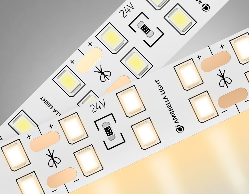 Светодиодная лента двухрядная GS3601 2835 204Led/ 20W m/ 24V IP20 3000K/ 5000*14*1.2mm/ кратность резки 72mm (2 конт.)