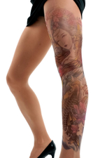 Колготки +size с цветным принтом в виде гейши (Размер: XL-XXL-XXXL) (Цвет: бежевый)