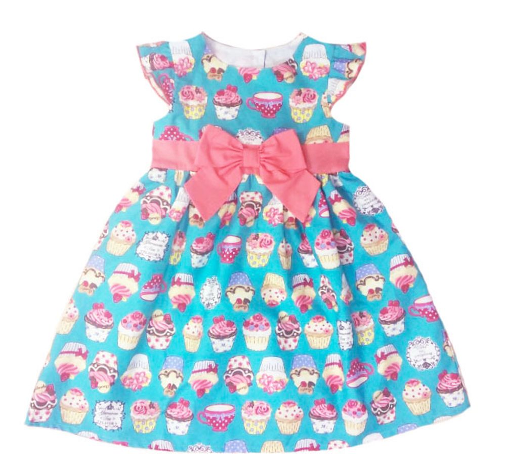 Платье для девочки из ситца на подкладе бирюзовое