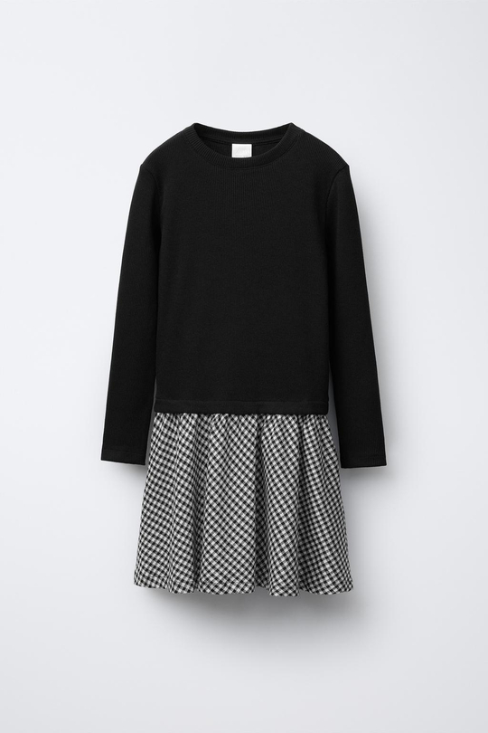 ZARA КОМБИНИРОВАННОЕ ПЛАТЬЕ В РУБЧИК С ЮБКОЙ В КЛЕТКУ, СИНИЙ